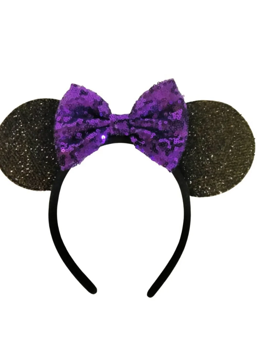 Black Sequin Mouse Ears Headband Purple Glitter Bow Costume